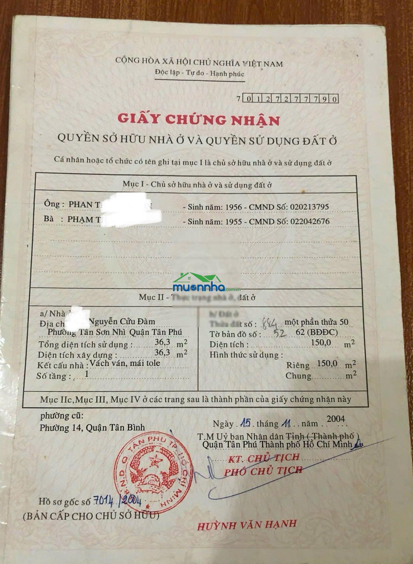 Hẻm 6m nguyễn cửu đàm 6x25m, vuông đẹp không lỗi, cấp 4 công nhận đủ 150m2. ngay ngã 4 tân sơn nhì