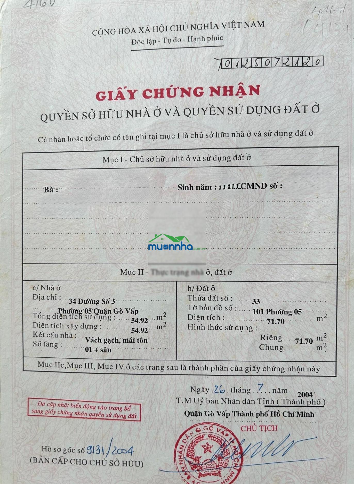 Nhà riêng hẻm dương quảng hàm, cách đại học văn lang & đường rạch xuyên tâm 100m