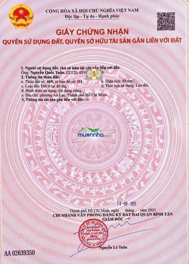 Chính chủ cần bán gấp nền đất an lạc 88.6m2 thổ cư 100%. ngay chung cư akari ehome 3 võ văn kiệt