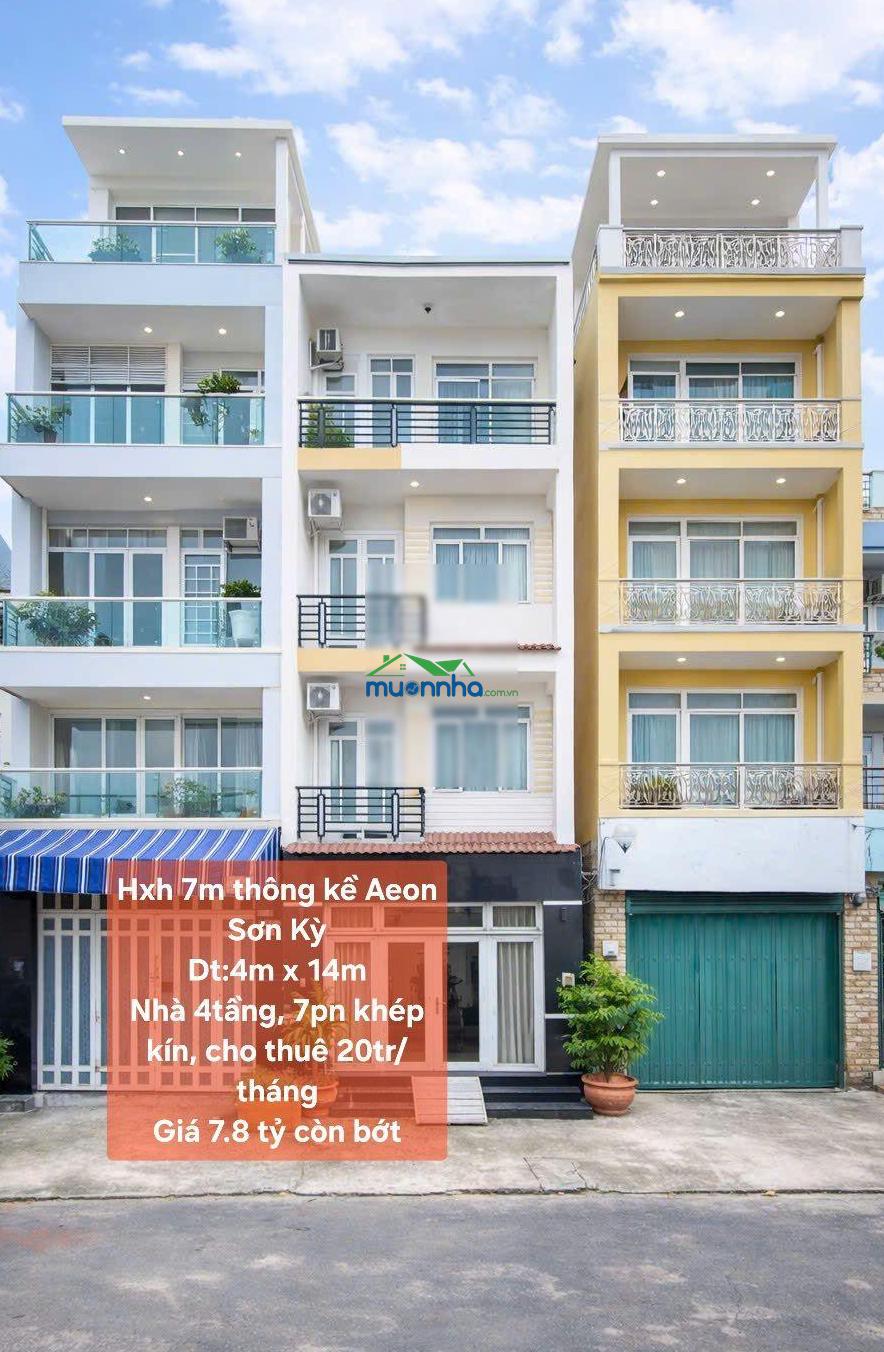 Hxh 7m thông kề aeon sơn kỳ dt:4m x 14m nhà 4tầng, 7pn khép kín, cho thuê 20tr/tháng giá 7.8 tỷ còn