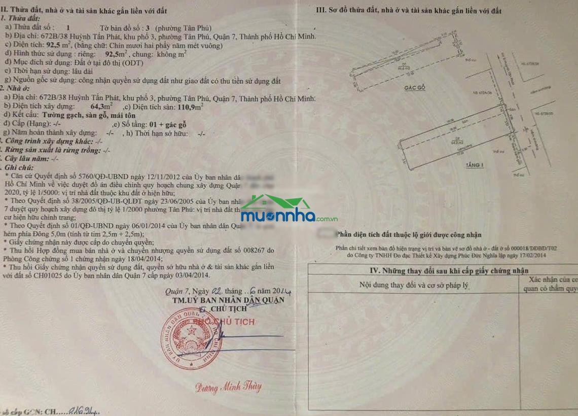 Bán nhà 672b/38 huỳnh tấn phát, hxh, quận 7, giá siêu tốt 92.5m2, giá 7 tỷ - 3