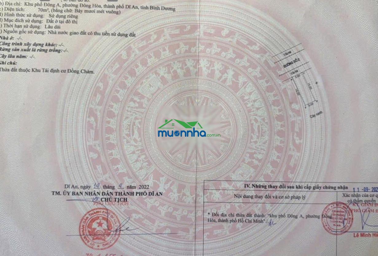 9767 - bán đất kdc p. đông hoà dĩ an, gần ql1k, làng đhqg, go dĩ an - 70m2 thổ cư 100% - 4,65 tỷ