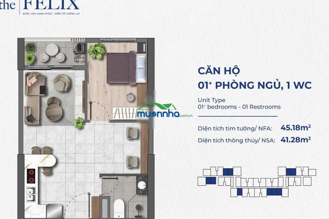 1pn 45m2 1tỷ8 the felix thuận an