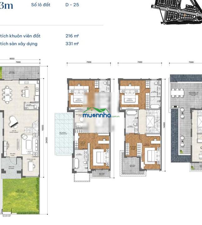 Biệt thự song lập d26 216m² mặt tiền 9m, trục đường 25m đẹp nhất, khu grace. lh 0931 356 ***