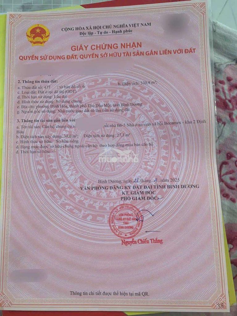 Căn hộ becamex định hòa. có sổ. cắt lỗ 60 triệu