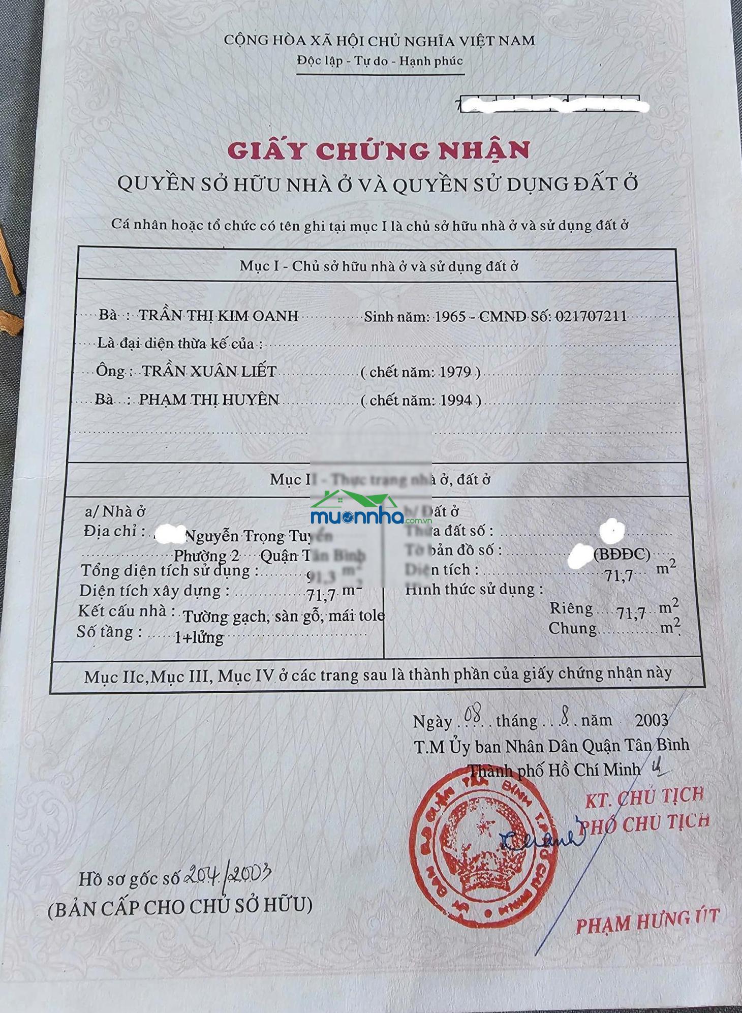 Bán nhà mặt tiền nguyễn trọng tuyển, p2 tân bình - lê văn sỹ. dt 5x17m - nhà cấp 4 giá 10 tỷ tl