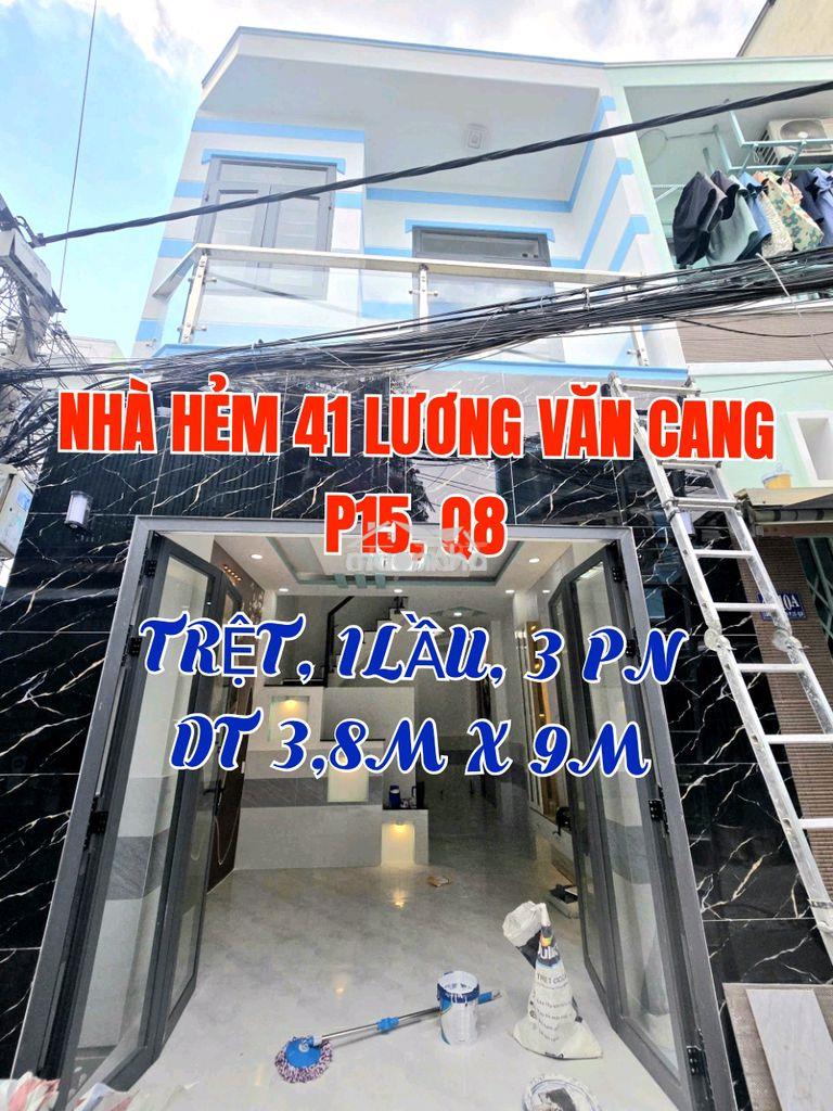 Nhà căn góc, hẻm 5m, 41 lương v cang, p15, q8, 1trệt, 1lầu, n3,8mxd9m.