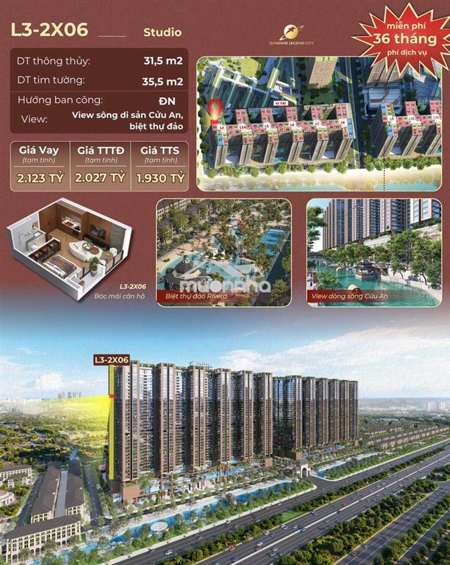 Bán studio 35m2 sunshine legend city - view sông, chỉ 1.93 tỷ