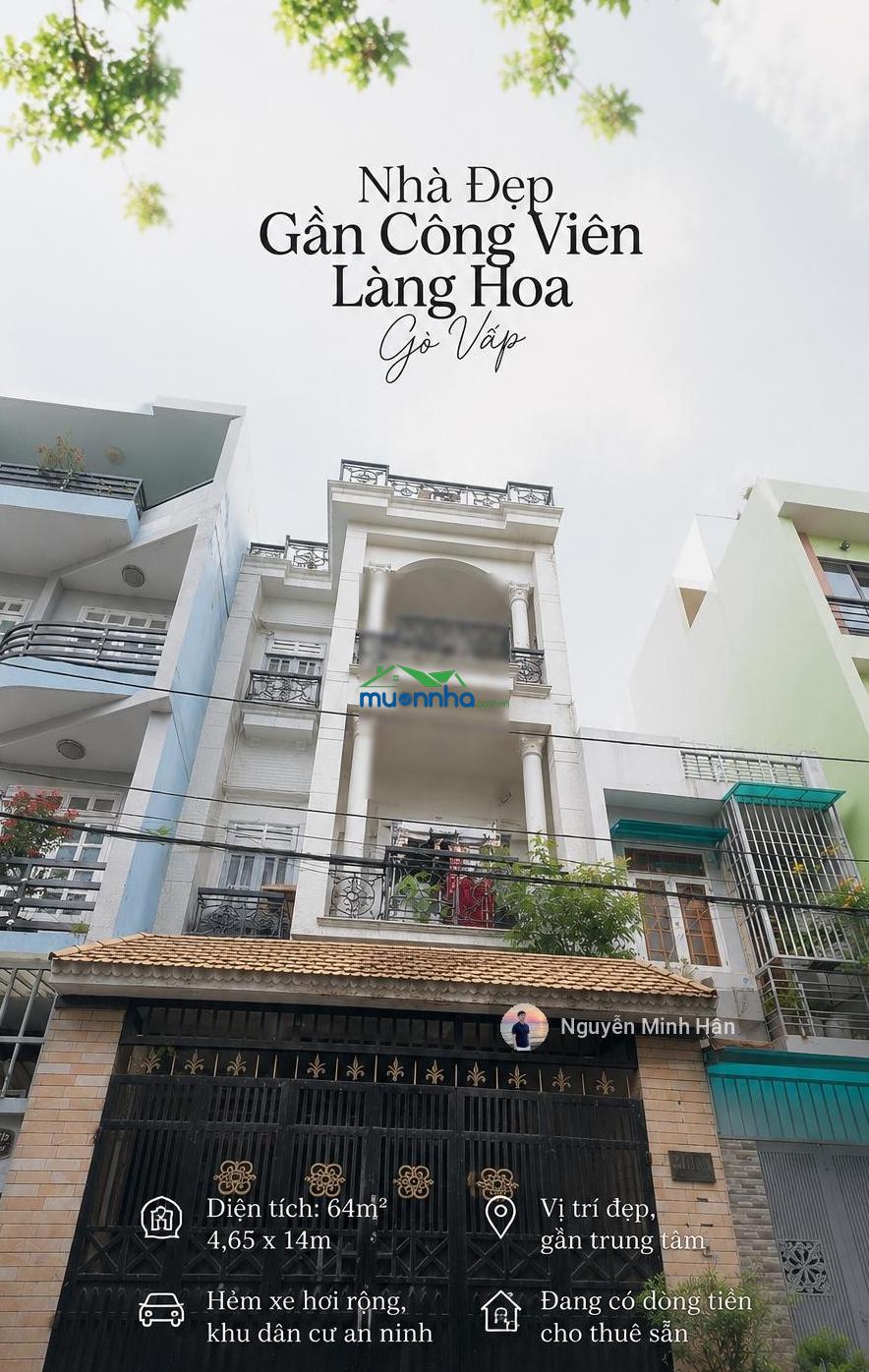 Giảm giá nhà đẹp không lỗi ngay cv làng hoa, 29 nguyễn văn khối p11 4,65x14 cn 64m2 chỉ 8,6 tỷ tl - 3