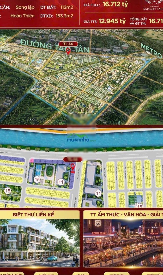Biệt thự song lập - vinhomes hóc môn. giá 12,9 tỷ