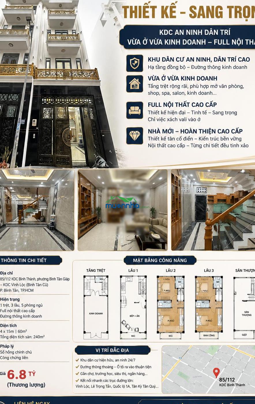 Bán nhà 85/112 bình thành, bình tân 4-15m 4 lầu hẻm 10m kinh doanh giá 6 tỷ - 2