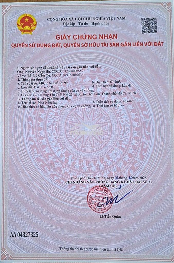Bán nhà 5x13,45m; sổ hồng riêng, mới xây dựng, đã hoàn công