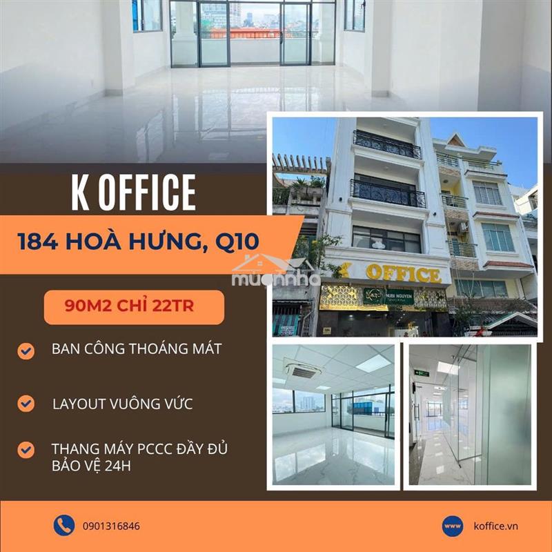 Chính chủ vp 90m2 - chỉ 20tr+ - hoà hưng q10 - ban công rộng thoáng
