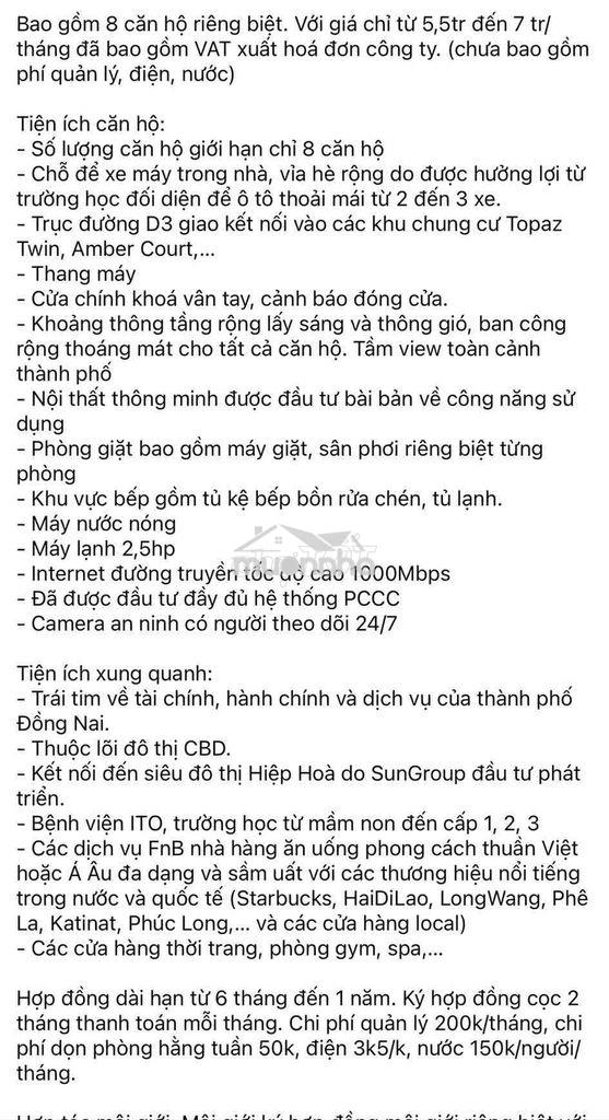Nt128 cho thuê căn hộ dịch vụ phường thống nhất