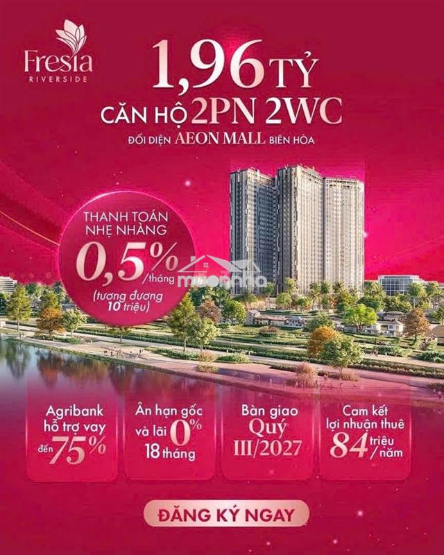 Chỉ từ 420tr- sở hữu ngay căn hộ dòng tiền 2pn1wc tại fresia riverside