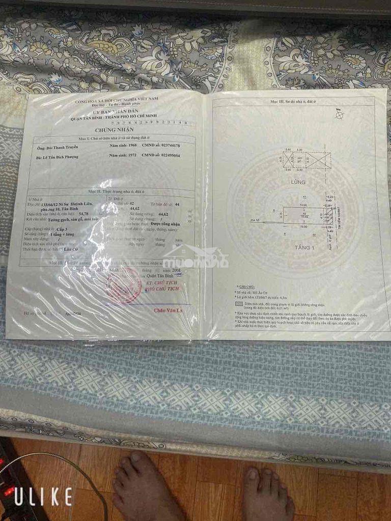 Bán nhà hẻm 133 ni sư huỳnh liên phường 10 tân bình