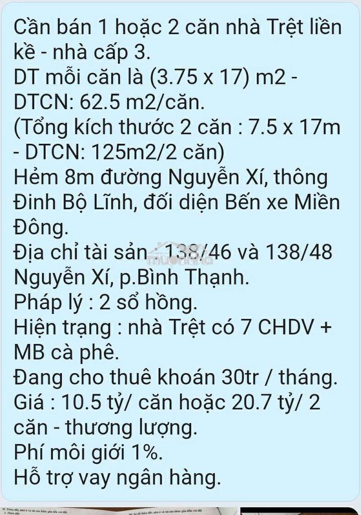 Cần bán 1 hoặc 2 căn nhà cấp 3 liền kề.