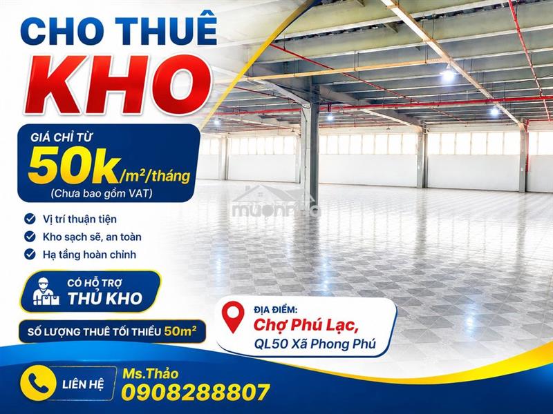 🏢 Cho thuê kho giá rẻ – vị trí đắc địa ngay chợ phú lạc, ql50