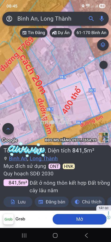 870m có 400t, góc ngã 4 đường 6m, cách sân bay long thành 3km - 2