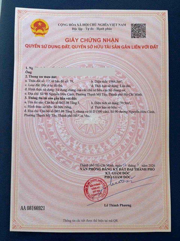 Chính chủ bán căn hộ chung cư riverside 90 nguyễn hữu cảnh, có sổ hồng