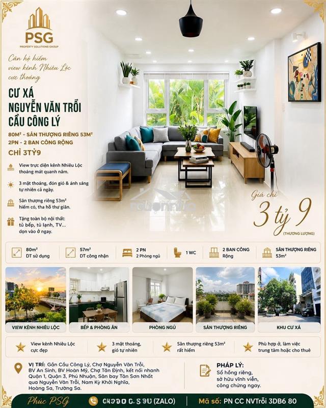 Nguyễn văn trỗi-cầu công lý-view kênh nhiêu lộc-80m²+sân thượng 53m²