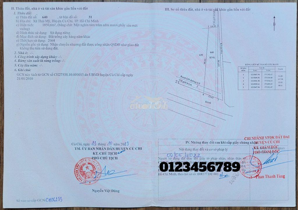 Chỉ 1tr/m, thái mỹ, củ chi. qh đất ở - 2