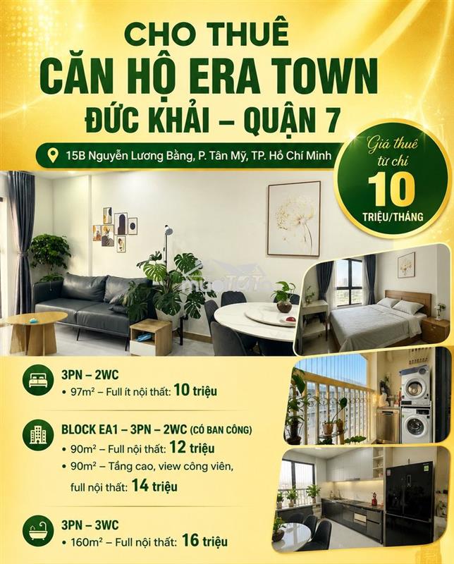 Cho thuê căn hộ 3pn era town đức khải