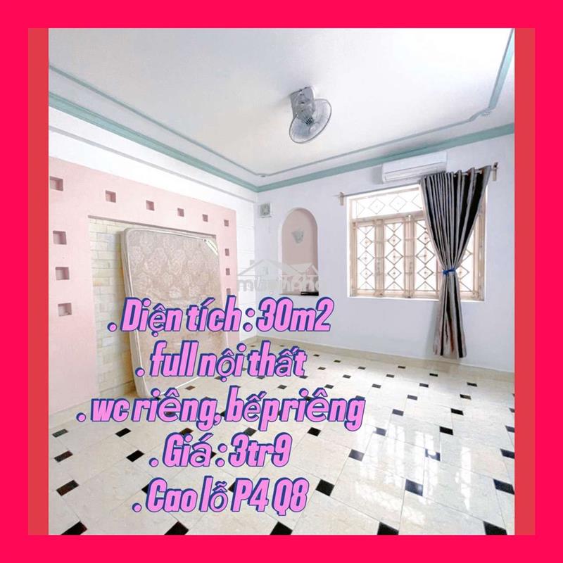 Cho thuê chdv 30m2 giá 3tr9 cao lỗ p4 q8 full nội thất