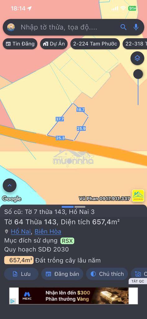 658m2 đất mặt tiền đ.thanh bình hố nai 3 trảng bom cũ - 1.9 tỷ