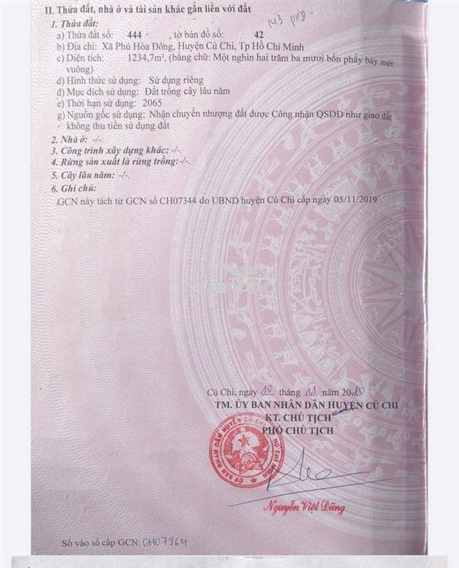 Bán đất xã phú hòa đông, huyện củ chi| thửa 444 - tờ 42 | chỉ 7,05 tỷ