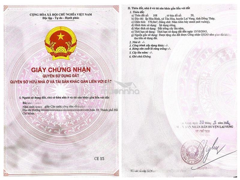 Đất vườn xã tân hòa, huyện lai vung, đồng tháp