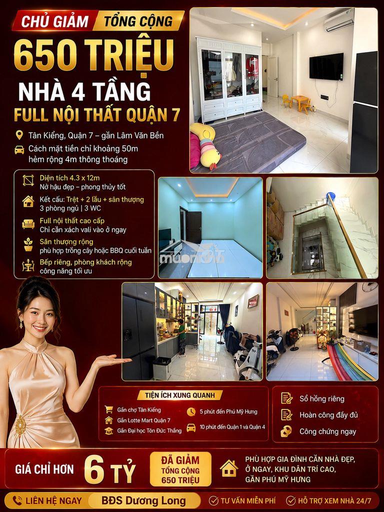 🆘 Chủ giảm tổng cộng 650 triệu – nhà 4 tầng full nội thất quận 7