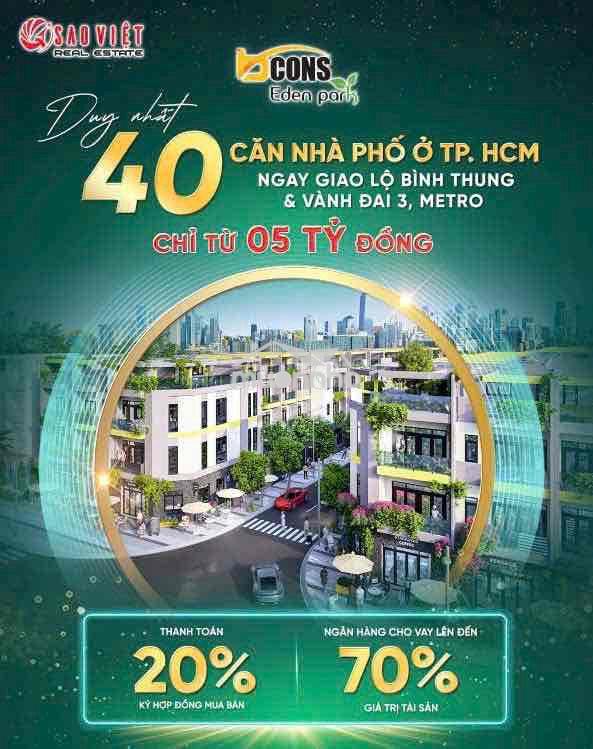 Bcons eden park nhà phố bcons 1 trệt 2 lầu giá chỉ 5,5ty/ căn giá gốc