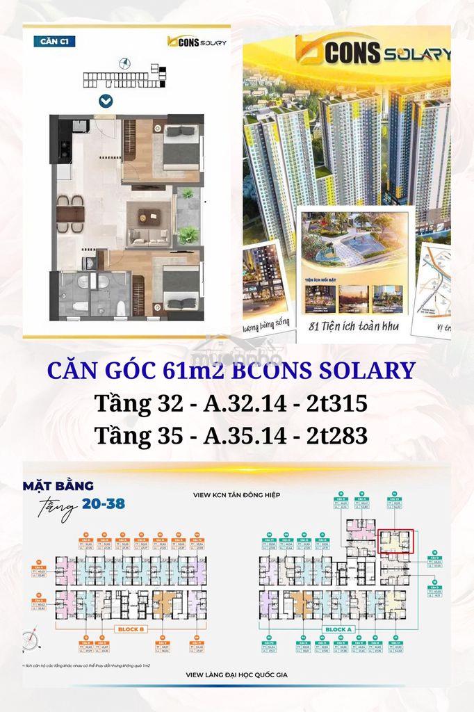 Bán căn góc 61m2 - 2pn2wc bcons tân đông hiệp giá gốc