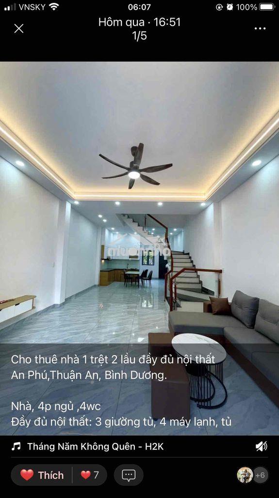 Nhà 1 trệt 2 lầu đầy đủ nội thất an phú,thuận an,đường 7m đậu ô tô ok