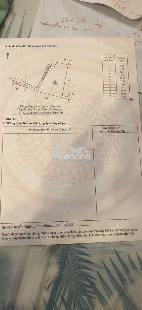Bán gần 900m2 đất sổ riêng có 283m2 odt tại phường tân triều. 1,55 tỷ - 3
