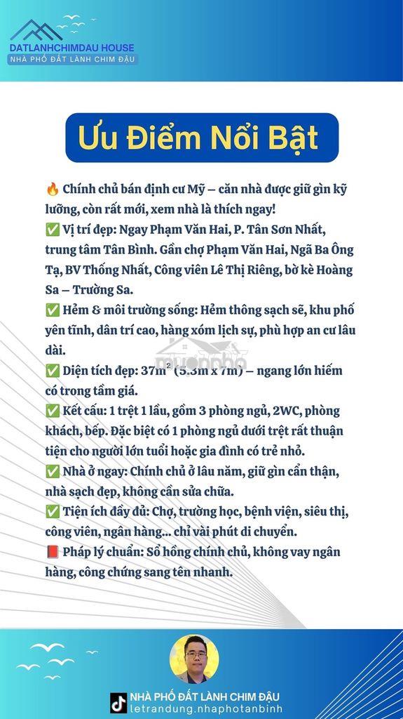 Nhà phạm văn hai, 2 tầng đúc, dt(5.3m*7), 3pn, hẻm thông, chỉ 5.59 tỷ - 2