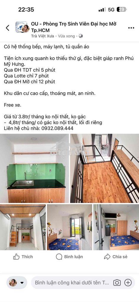 Cho thuê phòng đường lê văn lương phước kiển giáp ranh pmh