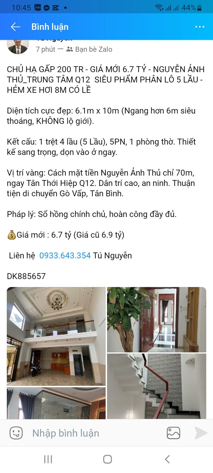 Chủ hạ gấp 200 tr - giá mới 6.7 tỷ - nguyễn ảnh thủ_trung tâm q12  siêu phẩm phân lô 5 lầu - hẻm xe hơi 8m có lề 