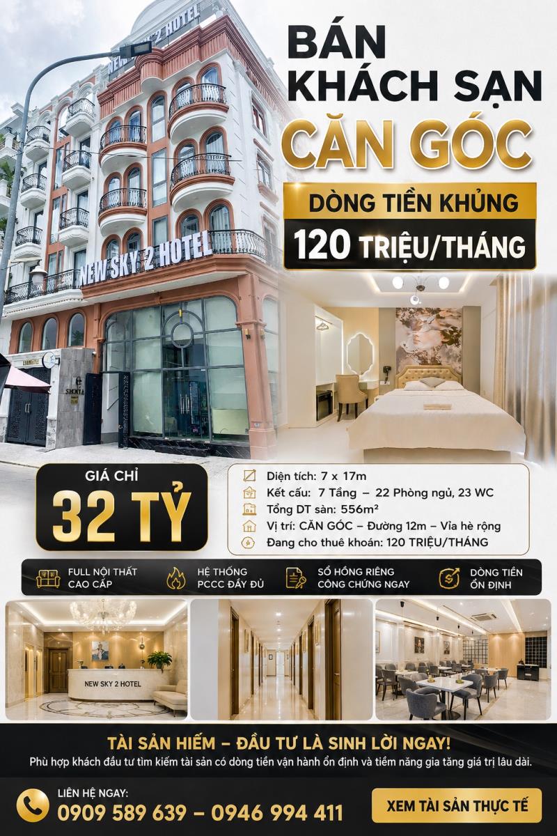 Hot deal nhà đầu tư – khách sạn căn góc 7 tầng, dòng tiền 120tr/tháng