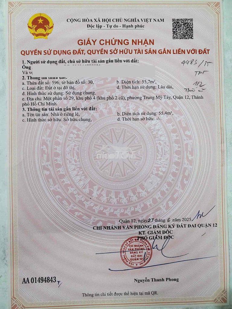 Nhà > 50m2 trung mỹ tây giá rẻ khu vực
