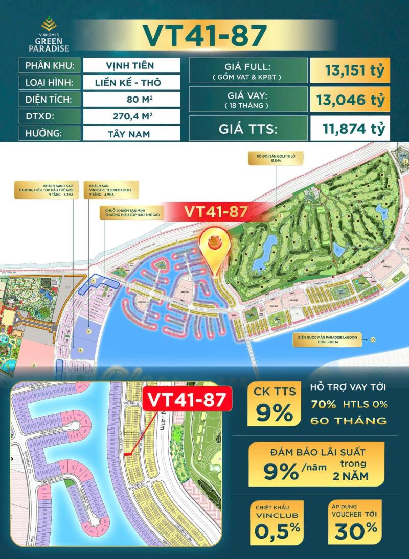 Sát sân golf 155ha – liền kề vt41-87 | 80m² | tts chỉ 11,874 tỷ – vinhomes green paradise cần giờ
