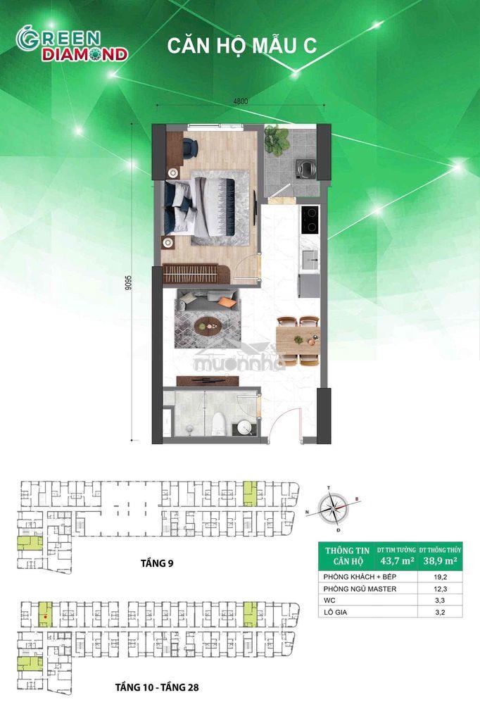 Chính chủ bán 1pn bcons city tháp diamond 43m2 giá 2,1 tỷ - 3