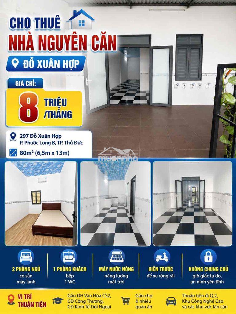 (8tr) cho thuê nhà 80m2 ( 6.5 x 13), 2pn, ngay gần đại học văn hoá plb