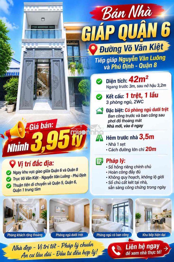 Bán nhà giáp q6 võ văn kiệt p16, q8, 42m2, 3-4pn, 3wc, hxh, shr, ko qh