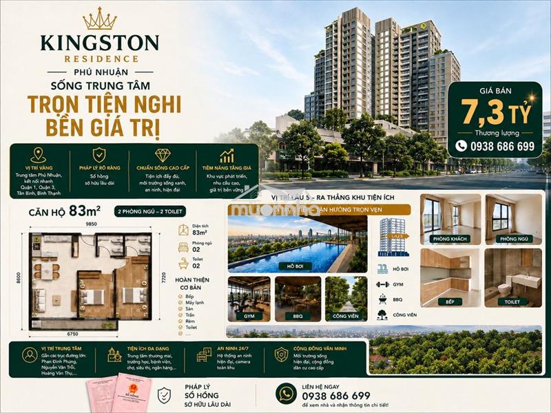 Bán nhanh chcc 83m2 2pn kingston phú nhuận htcb, full tiện ích