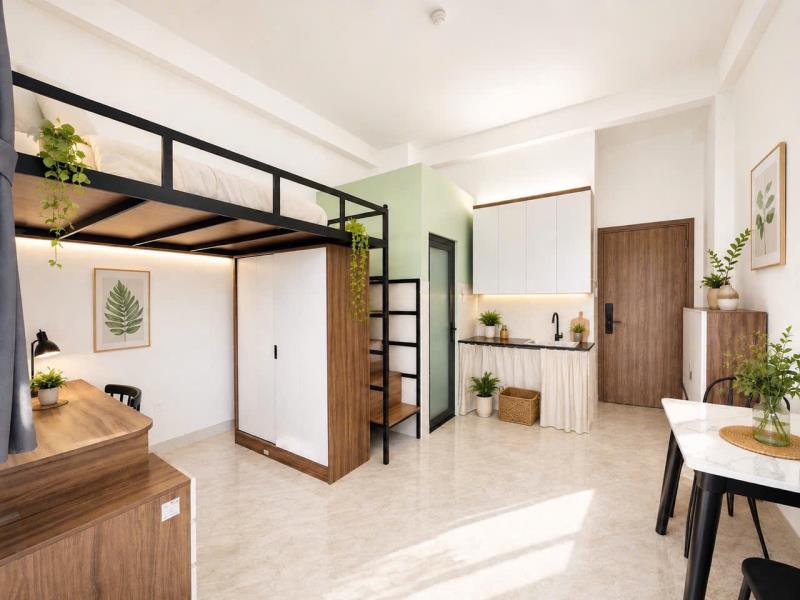 Cho thuê căn hộ gác ban công sát đầm sen, tô hiệu, tân phú (có thang máy)