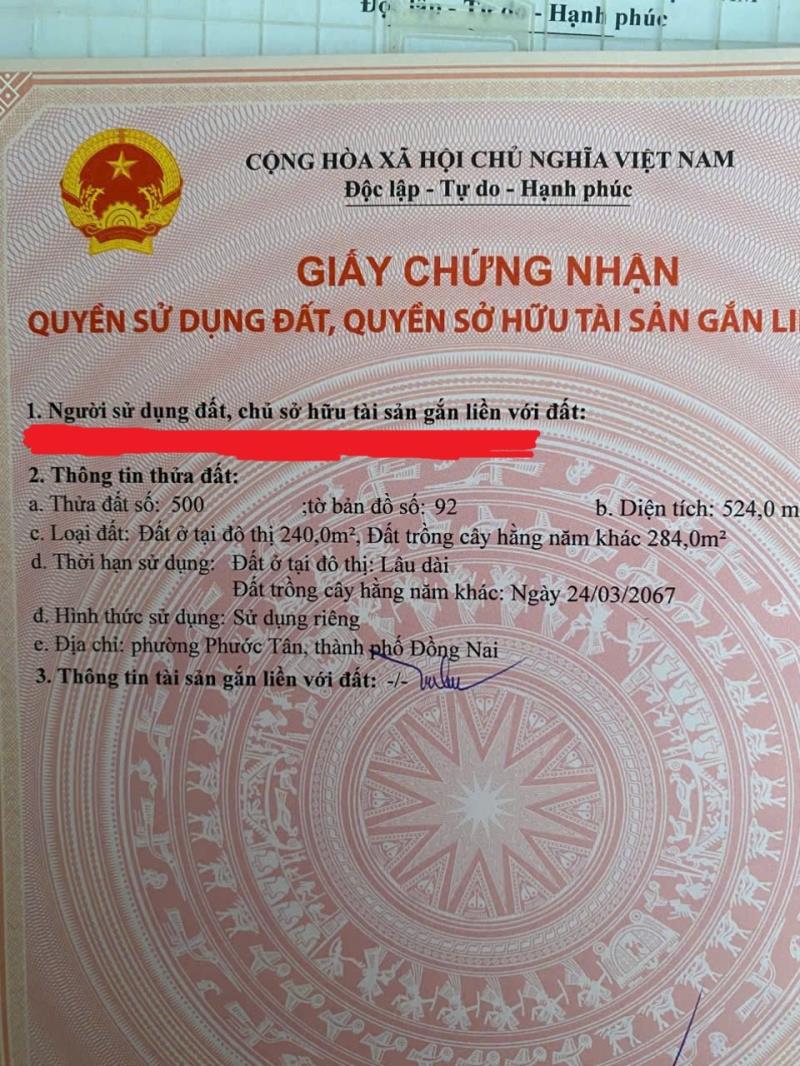 Đất ở đô thị sổ hồng chính chủ phường phước tân, thành phố đồng nai